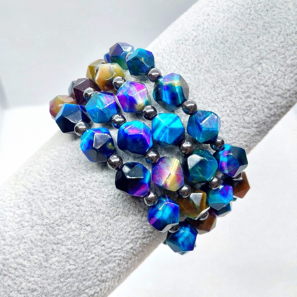 ◇ 10mm Diamond Faceted "Galaxy" Tiger Eye Bracelets